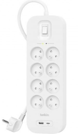 Мережевий фільтр Belkin 8хTypeE 16А USB-A/USB-C 2 м (SRB003CA2M)